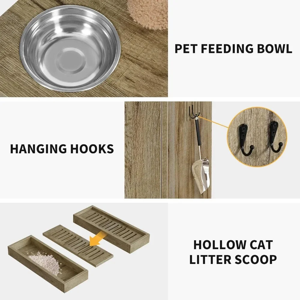 Double Cat Box Enclosure with Cat Tree,Box Furniture Hidden for 2 Cats,All-in-one 70.9-Inch Litter Box Furniture with Cat Tower