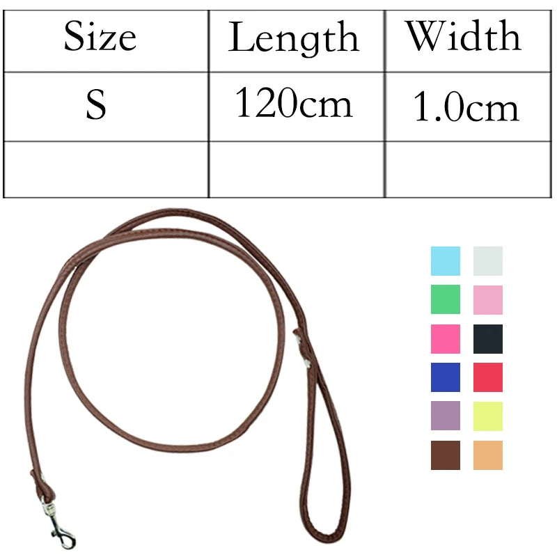 PU Leather Round Rope 1.0x120cm Dog Leash for Small Medium Cats Dogs Harness Leash Soft Walking Pet Puppy Dog Collar Lead Leash