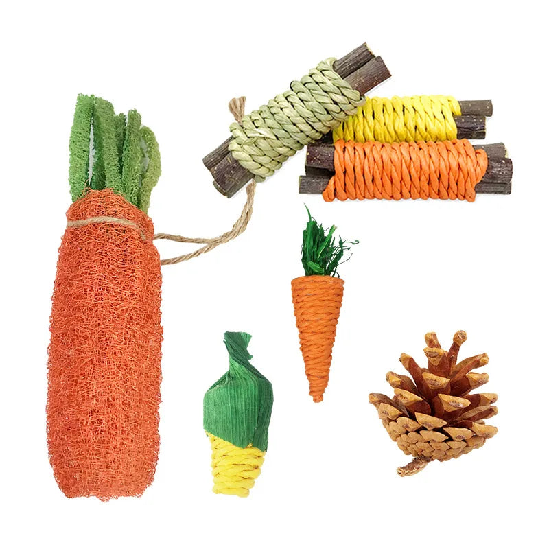 Small Animal Chew Toys Bundle For Rabbit Bunny Hamster Guinea Chinchillas Tooth Cleaning Molar Grinding Toys Pet Accessories