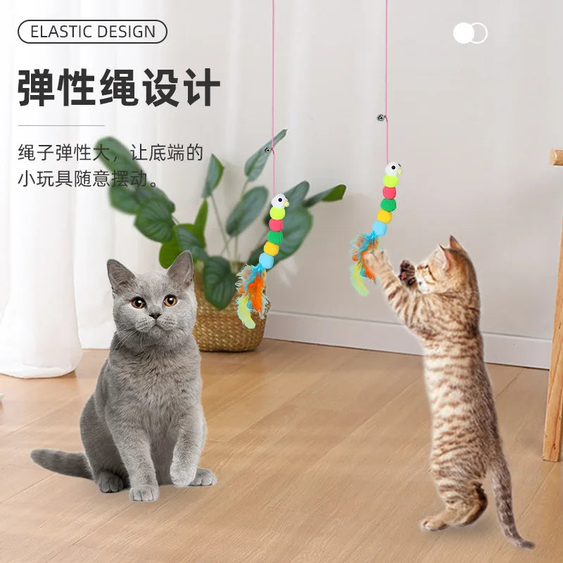 Funny Swing Toys for Cats Kitten with Elastic Rope Feather Insect Handfree Cat Toys Teaser Wand Pet Products for Dropshipping