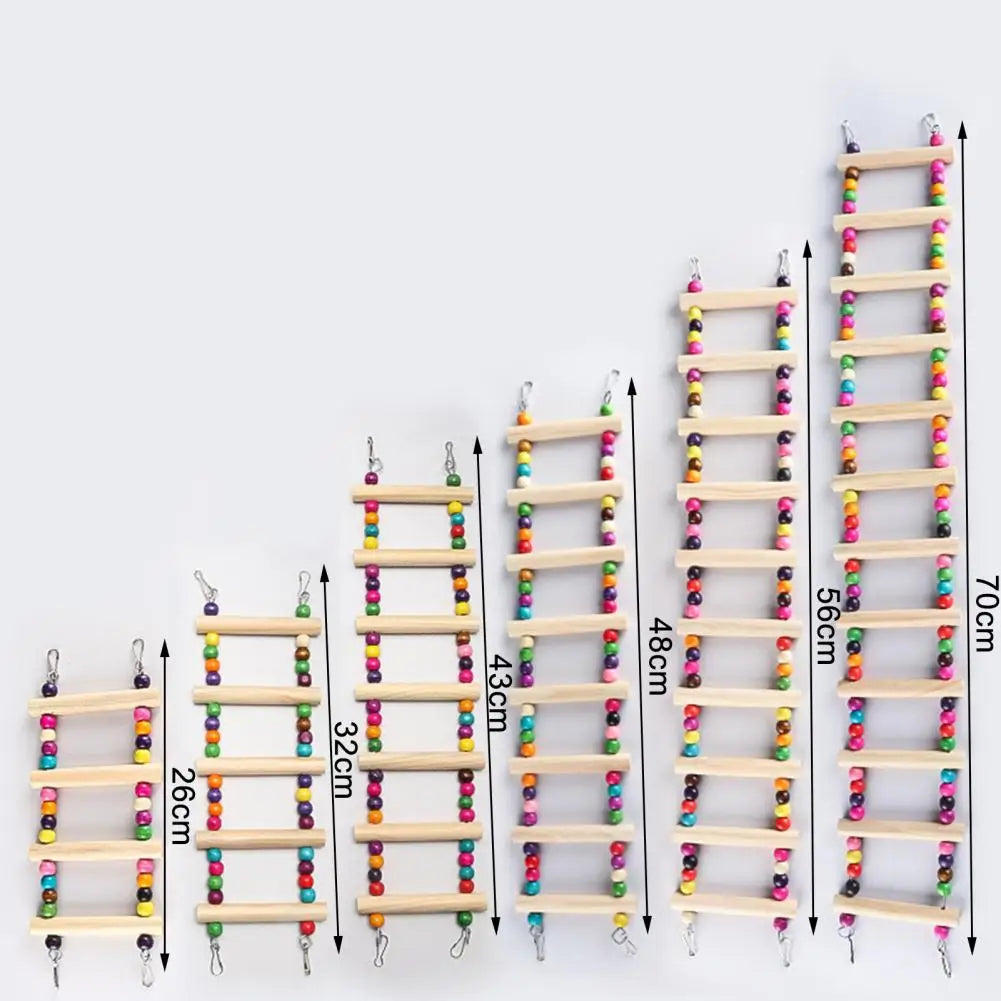 Bird Ladder Bridge with Colorful Beads Hanging Swing Toy Natural Wood Ladder Parrots Trainning Climbing Toy Cage Accessories