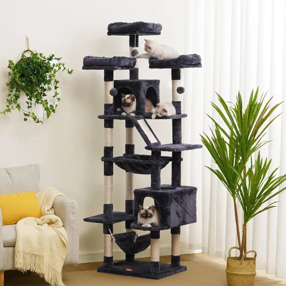 Heybly Cat Tree, 73 inches Tall Cat Tower for Large Cats 20 lbs Heavy Duty for Indoor Cats,Big Cat Furniture Condo for with