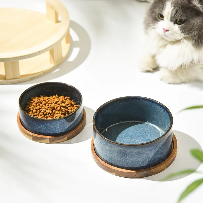 Cat Bowl Cat Food Bowl Ceramic Pet Food Water Feeder Small and Medium-sized Dogs Protection Spine Protection Rollover Prevention