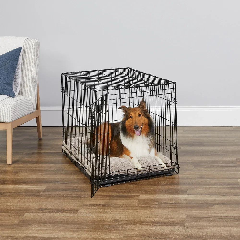 Dog Crate | MidWest iCrate 36" Double Door Folding Metal Dog Crate | Divider Panel, Floor Protecting Feet, Leak-Proof Dog Pan