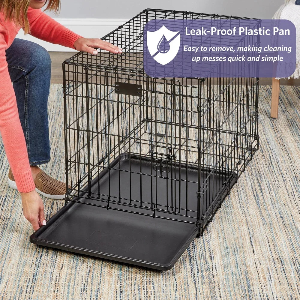 Dog Crate | MidWest iCrate 36" Double Door Folding Metal Dog Crate | Divider Panel, Floor Protecting Feet, Leak-Proof Dog Pan