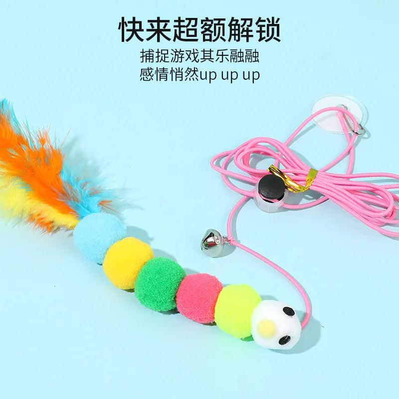 Funny Swing Toys for Cats Kitten with Elastic Rope Feather Insect Handfree Cat Toys Teaser Wand Pet Products for Dropshipping