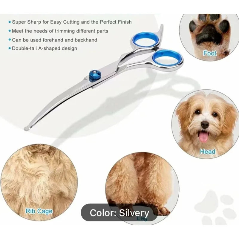 Professional Dog Grooming Scissors with Safety Round Tips,Heavy Duty Titanium Stainless Steel Up-Curved Pet Grooming Supplies