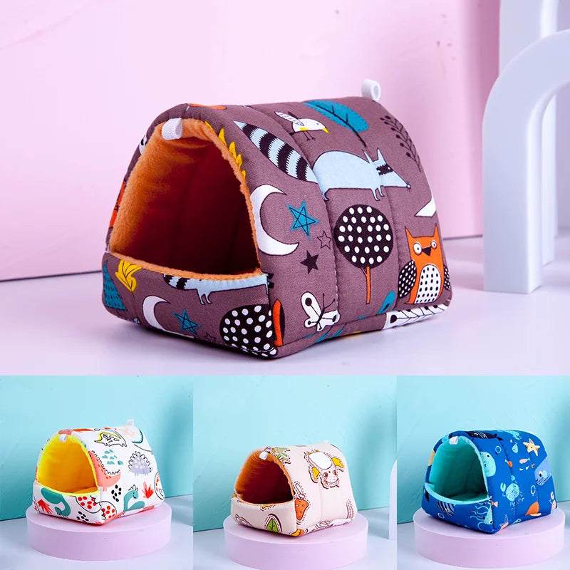 Winter Hamster House Small Animals Warm Mini Cage Chinchilla Rat House Guinea Pig Squirrel Rodent Sleeping Bed Accessories