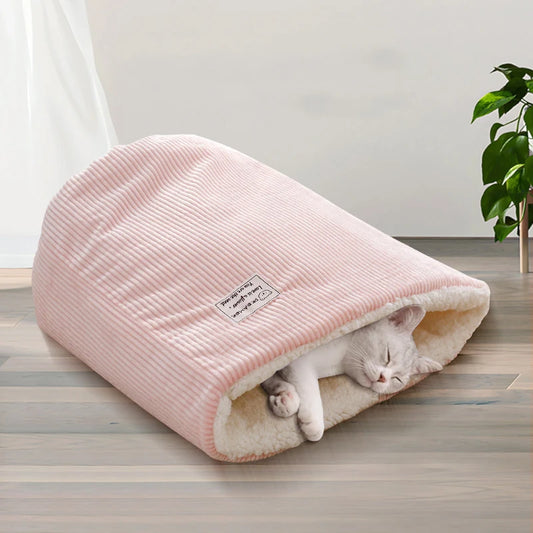 Winter Cat Bed Basket Plush Warm Puppy Kennel Nest Medium Small Dogs Thicken Sleeping Bag Soft Comfortable Pet Kitten Cave House