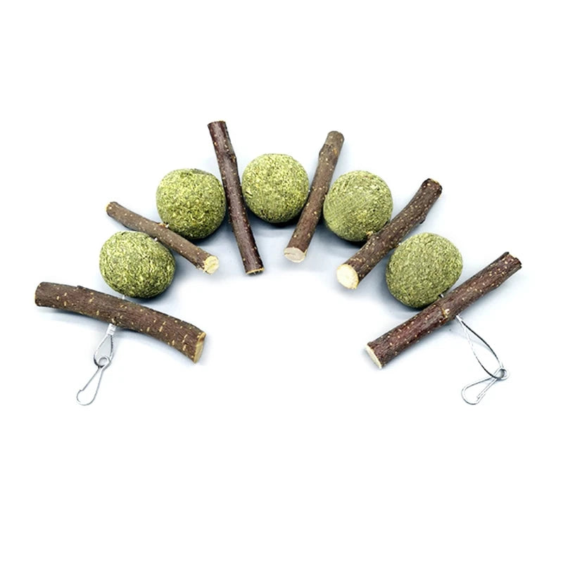 Bunny Chew Wood Sticks Rabbit for Hay Treat Grass Balls Toy for Dental Care