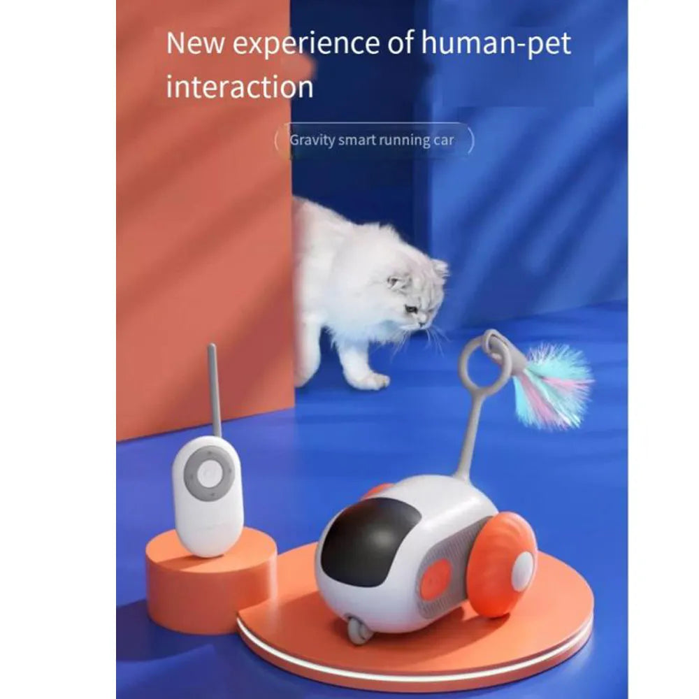 Smart Usb Rechargeable Chasing Electric Automatic Moving Remote Control Interactive Pet Cat Toy Feather Rotating Car for Kitten