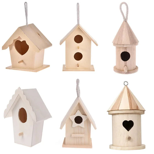 Creative Wooden Cages Hummingbird House with Hanging Rope Home Gardening 6 Decoration Bird's Small Nest DIY Types Wall-Mounted