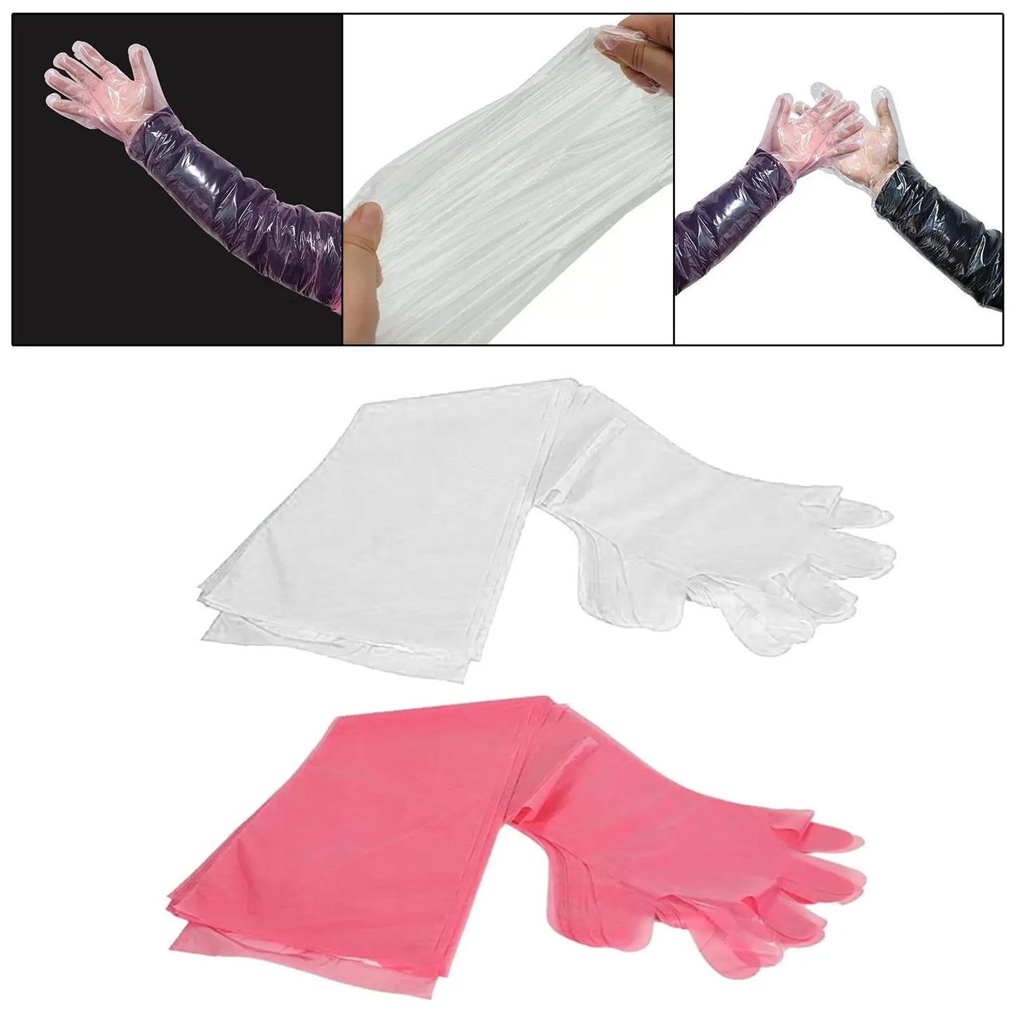 100x Disposable Long Arm Gloves Portable Waterproof Vet Glove for Cleaning Aquariums Pet Care Gardening Husbandry Restaurants