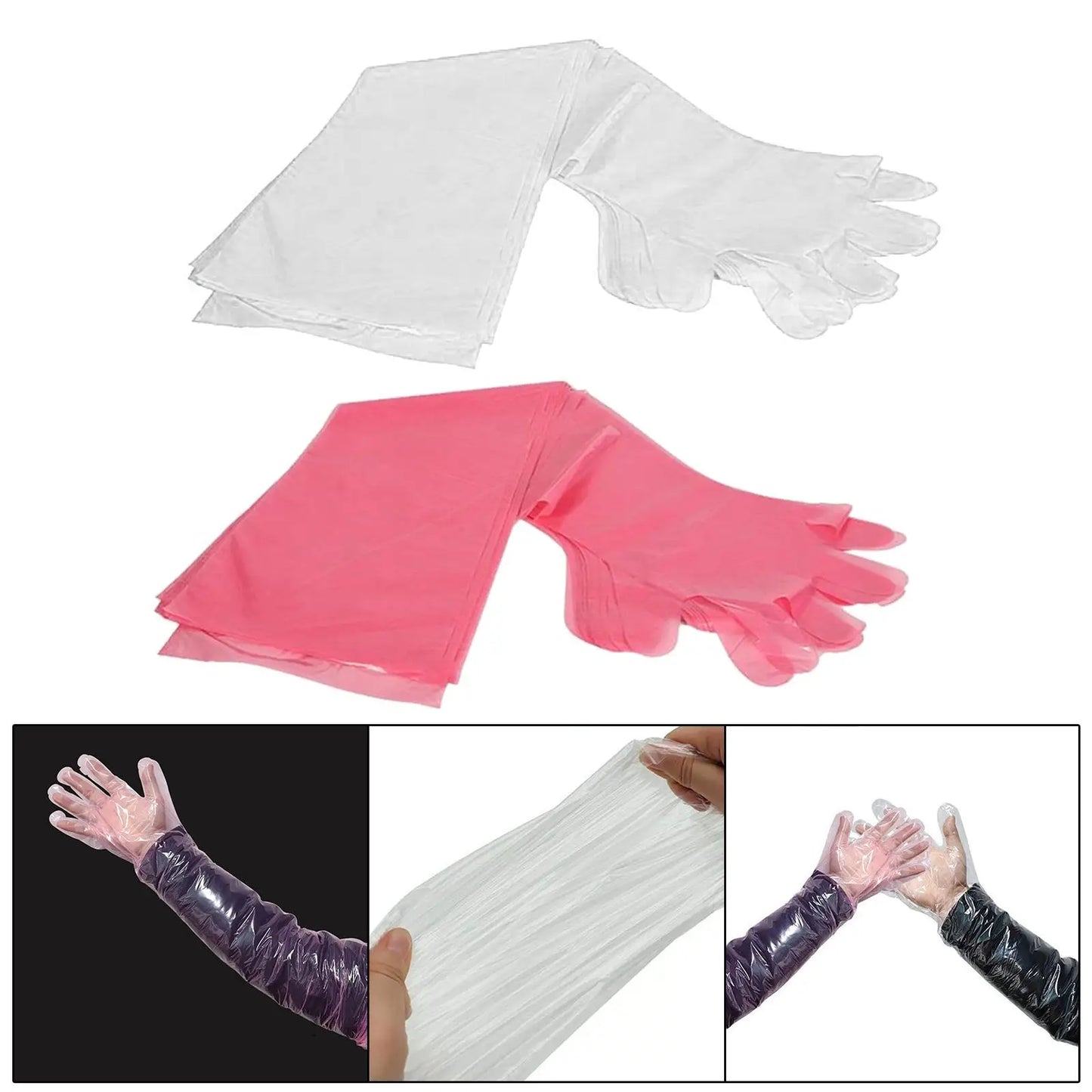 100x Disposable Long Arm Gloves Portable Waterproof Vet Glove for Cleaning Aquariums Pet Care Gardening Husbandry Restaurants