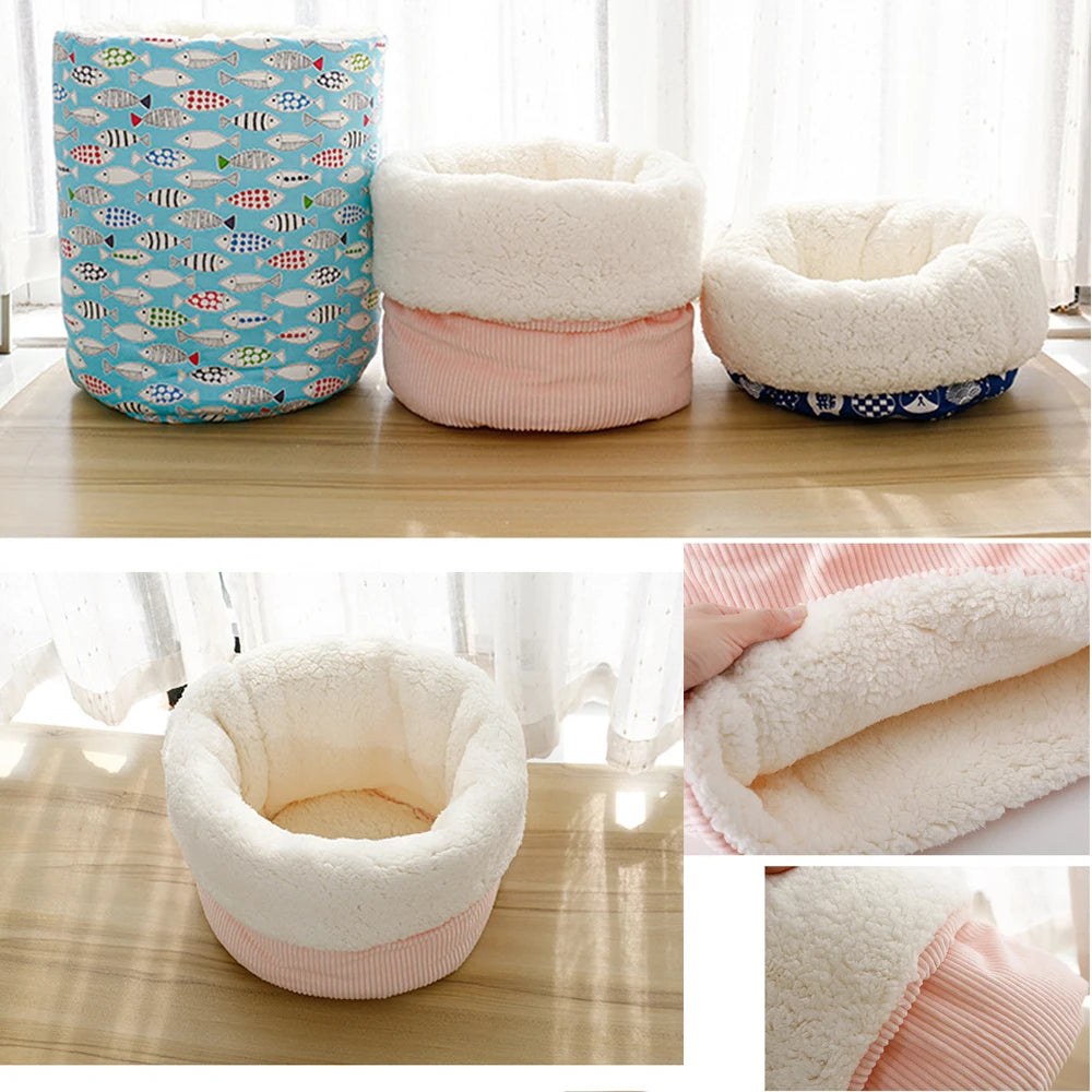 Winter Cat Bed Basket Plush Warm Puppy Kennel Nest Medium Small Dogs Thicken Sleeping Bag Soft Comfortable Pet Kitten Cave House