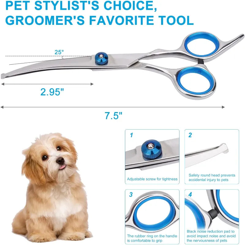 Professional Dog Grooming Scissors with Safety Round Tips,Heavy Duty Titanium Stainless Steel Up-Curved Pet Grooming Supplies