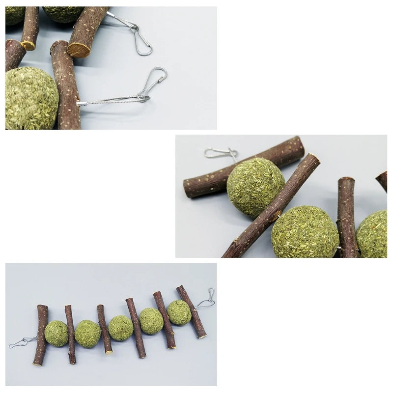 Bunny Chew Wood Sticks Rabbit for Hay Treat Grass Balls Toy for Dental Care